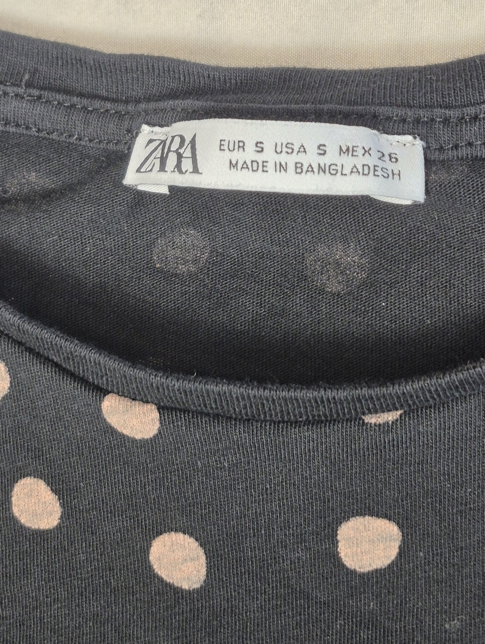 Zara Polka Dot Tee Black Tan Short Sleeve Hi-Low Hem Size S - Picture 3 of 5